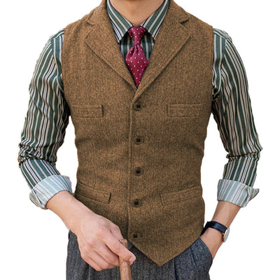 Men's Vintage Classic Wool Blended Lapel Single Breasted Suit Vest