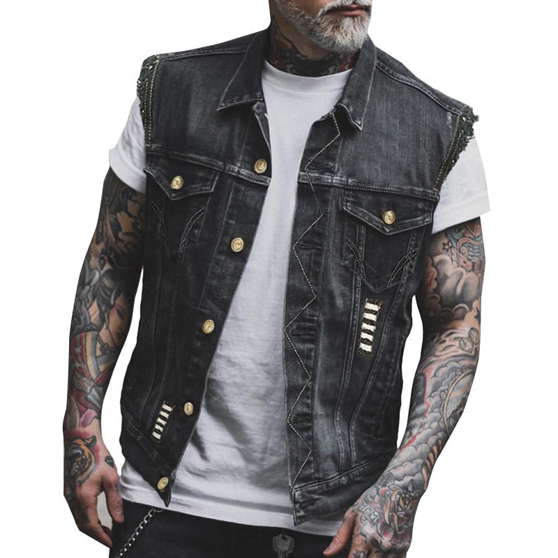 Men's Casual Vintage Lapel Denim Vest