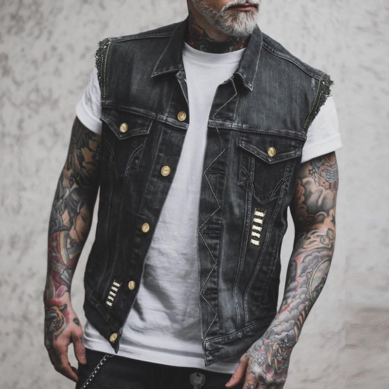 Men's Casual Vintage Lapel Denim Vest