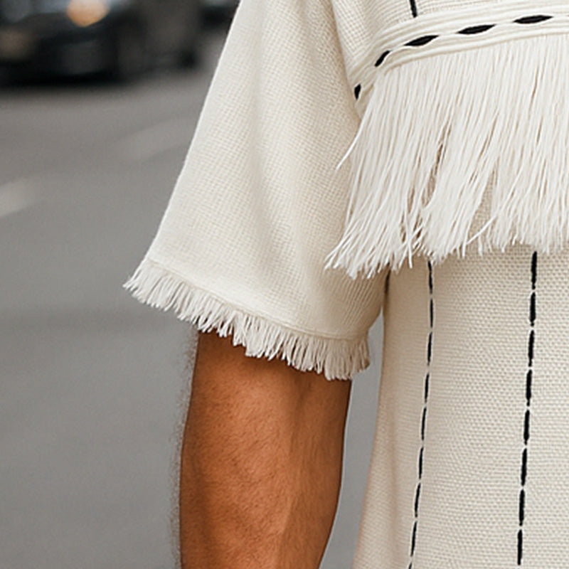 Terence | Men'S Summer Breathable And Comfortable Knitted Jacquard Tassel Short-Sleeved T-Shirt