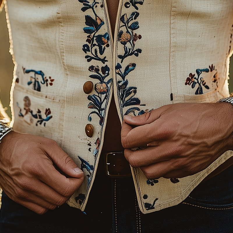 Bart | Men'S Summer Fashion Embroidery Slub Linen Collared Sleeveless Vest