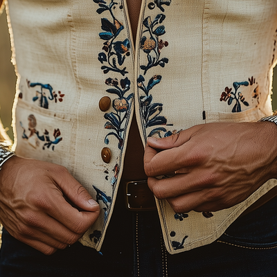 Bart | Men'S Summer Fashion Embroidery Slub Linen Collared Sleeveless Vest