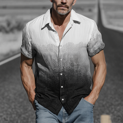 Yancy | Men'S Spring And Summer Fashion Casual Cotton Blended Art Print Gradient Short Sleeve Shirt