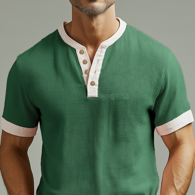 Royce | Men'S Spring And Summer Casual Henley Collar Waffle Stitching Cotton Blended Short Sleeve T-Shirt