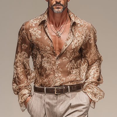 Ken | Men'S Vintage Printed Chiffon Long Sleeve Shirt