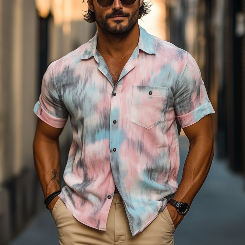 Theo | Men'S Summer Fashion Rendering Print Short Sleeve Shirt