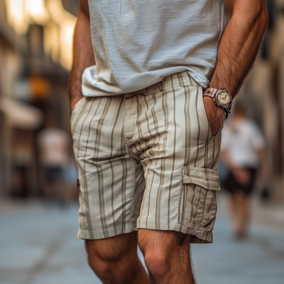 Dean | Men'S Casual Breathable Contrast Stripe Cotton Multi-Pocket Cargo Shorts