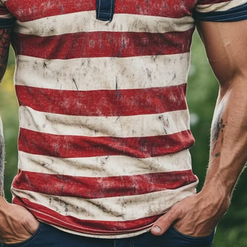 Ignacio | Men'S Stripe Print Henley Neck Short Sleeve T-Shirt