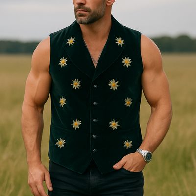 Lee | Men'S Summer Fashion Daisy Embroidered Fleece Vest