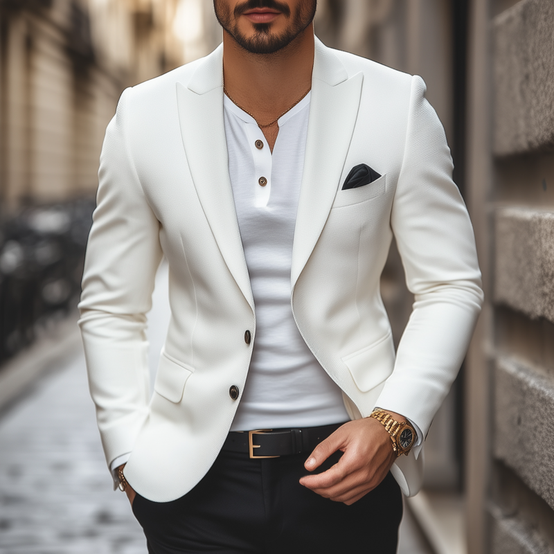 Patricio | Men'S Casual Solid Color Horizontal Striped Textured Fabric Peaked Lapel Single-Breasted Slim-Fit Blazer