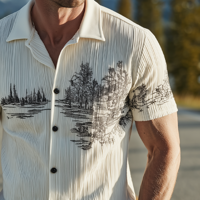 Vince | Men'S Spring And Summer Classic Casual Ribbed Texture Fabric Embroidery Slim Short-Sleeved Shirt
