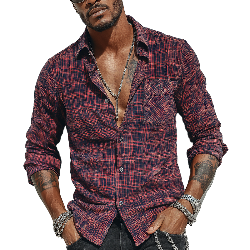 Leroy | Men'S Summer Check Print Cotton Blend Long Sleeve Shirt