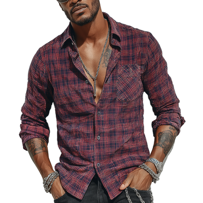 Leroy | Men'S Summer Check Print Cotton Blend Long Sleeve Shirt