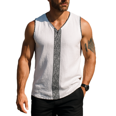Esteban | Men'S Summer Fashion Simple Embroidery Linen Tank Top
