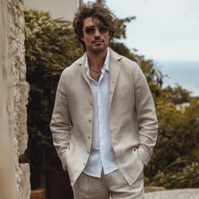 Walter | Men'S Casual Solid Color Breathable Linen Cuban Collar Single Breasted Loose Long Sleeve Shirt