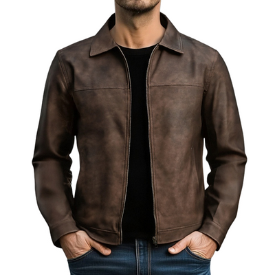 Men's Classic Fashion Zipper PU Leather Jacket