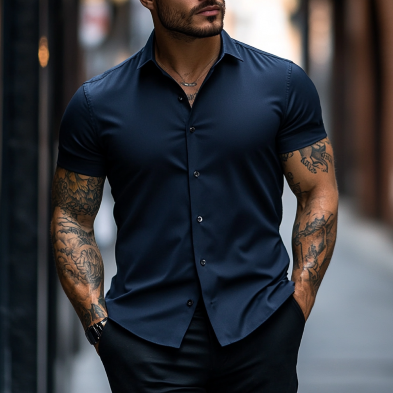 Graham | Men'S Casual Soft Breathable Cotton Lapel Slim Fit Short Sleeve Shirt