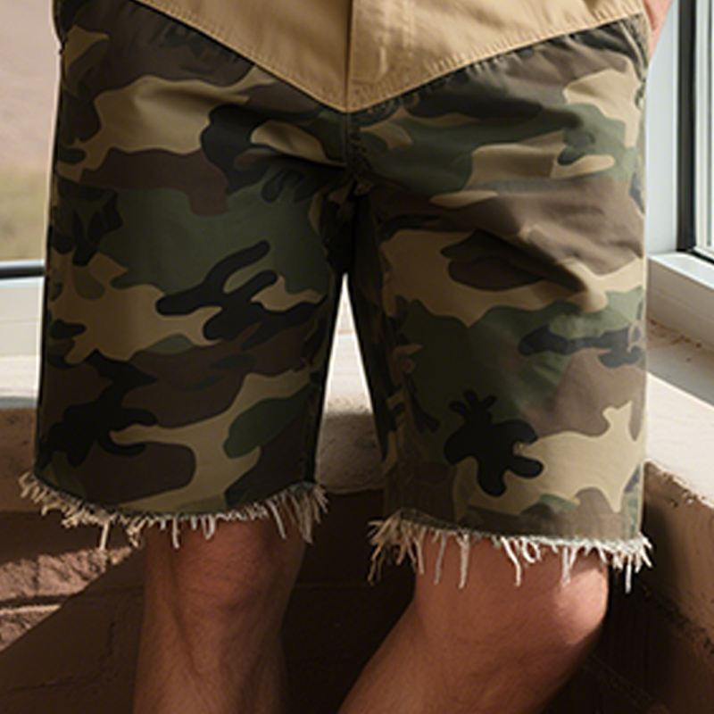 Nestor | Men'S Spring And Summer New American Western Style Cotton Blended Washed Stitching Camouflage Casual Shorts