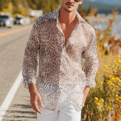Juan | Men'S Summer Fashion Casual Chiffon Slightly Transparent Sexy Leopard Print Long Sleeve Shirt