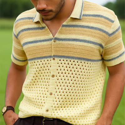 Robert | Men'S Summer Fashion Colorblock Knitted Short Sleeve Shirt