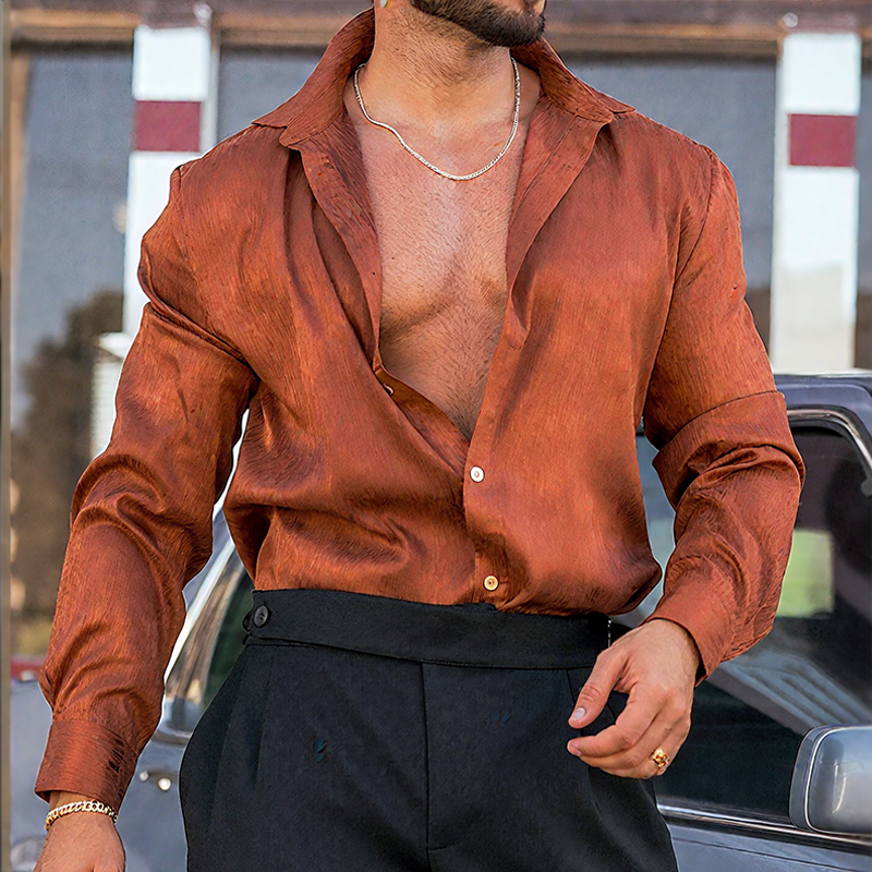 Bill | Men'S Retro Casual Street Satin Lapel Long Sleeve Shirt