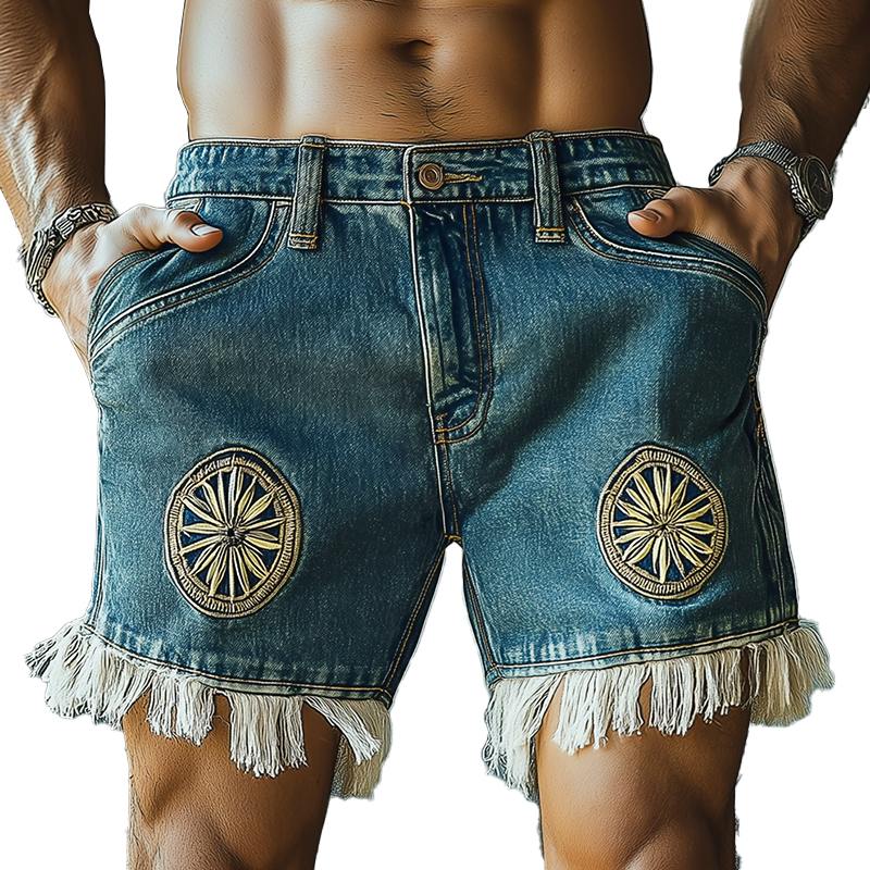 Paul | Men'S Summer Fashion Embroidered Tassel Denim Shorts