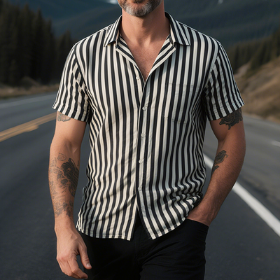 Edwin | Men'S Retro Casual Striped Print Lapel Short Sleeve Shirt