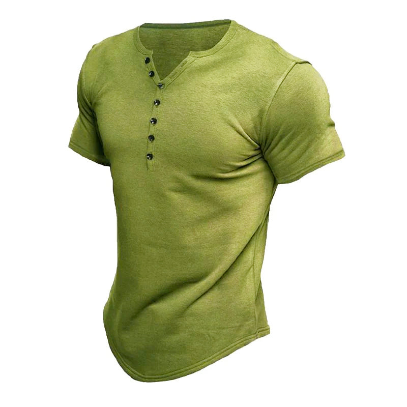 Men's Short Sleeve Solid Btn Henley T-Shirt