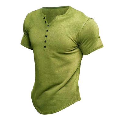 Men's Short Sleeve Solid Btn Henley T-Shirt