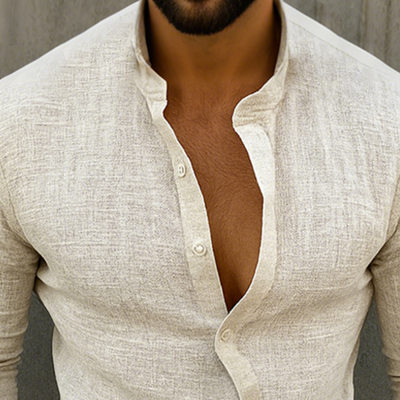 Carl | Men'S Retro Casual Linen Stand Collar Long Sleeve Shirt