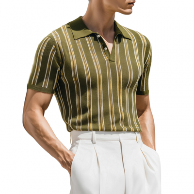 Nicolas | Men'S Casual Breathable Contrast Striped Lapel Slim Knitted Short-Sleeved Polo Shirt
