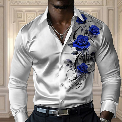 Arthur | Men'S Satin Print Long Sleeve Lapel Shirt