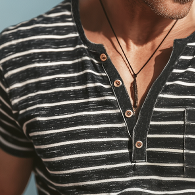 Alfred | Men'S Business Classic Striped Henley Collar Short Sleeve T-Shirt
