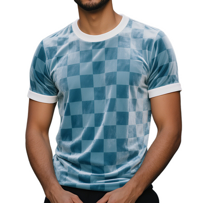Clint | Men'S Velour Retro Casual Checkerboard Printed Round Neck Short Sleeve T-Shirt