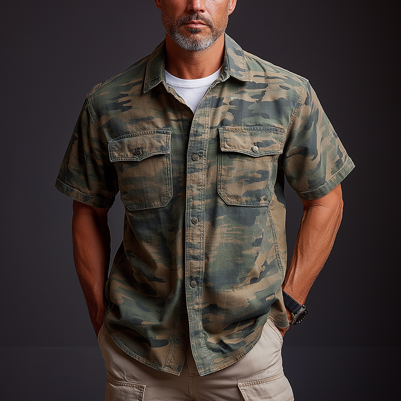 Rick | Men'S Summer Fashion Camouflage Washed Denim Short Sleeve Shirt