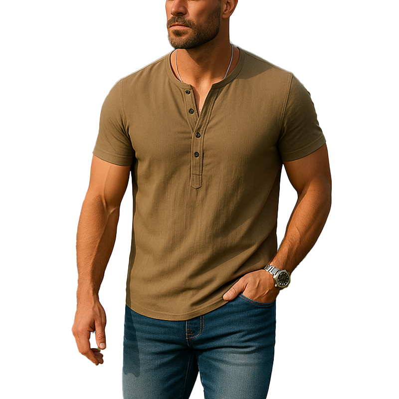 Gustavo | Men'S Summer Fashion Solid Color Lyocell Short Sleeve Henley Shirt