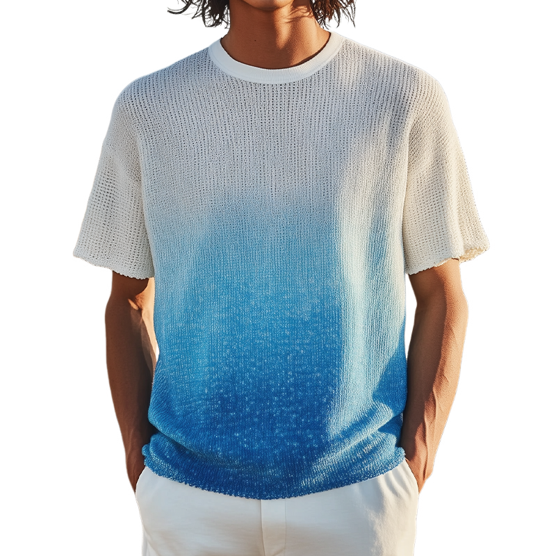 Horacio | Men'S Spring And Summer Fashion Casual Knitted Gradient Hanging Dye Round Neck Short-Sleeved T-Shirt