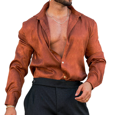 Bill | Men'S Retro Casual Street Satin Lapel Long Sleeve Shirt