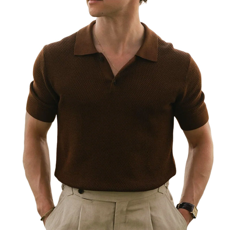 Shawn | Men'S Summer Business Brown Knitted Polo Neck Short Sleeve T-Shirt