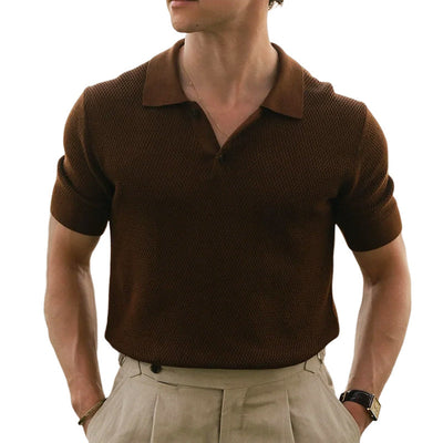 Shawn | Men'S Summer Business Brown Knitted Polo Neck Short Sleeve T-Shirt