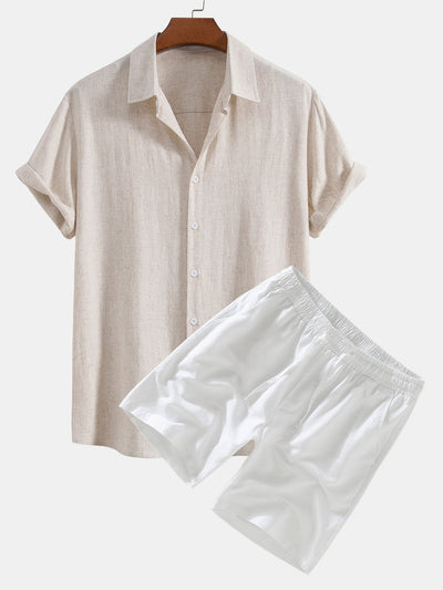 Duane® | Linen Rayon Blend Button Up Shirt & Linen Drawstring Shorts