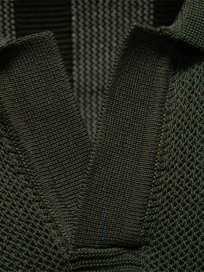 Dominic | Stripe Hollow Knit V Neck Polo Shirt