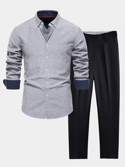 Fortunato® | Long Sleeve Button Up Oxford Shirt & Slim Fit Tapered Trousers