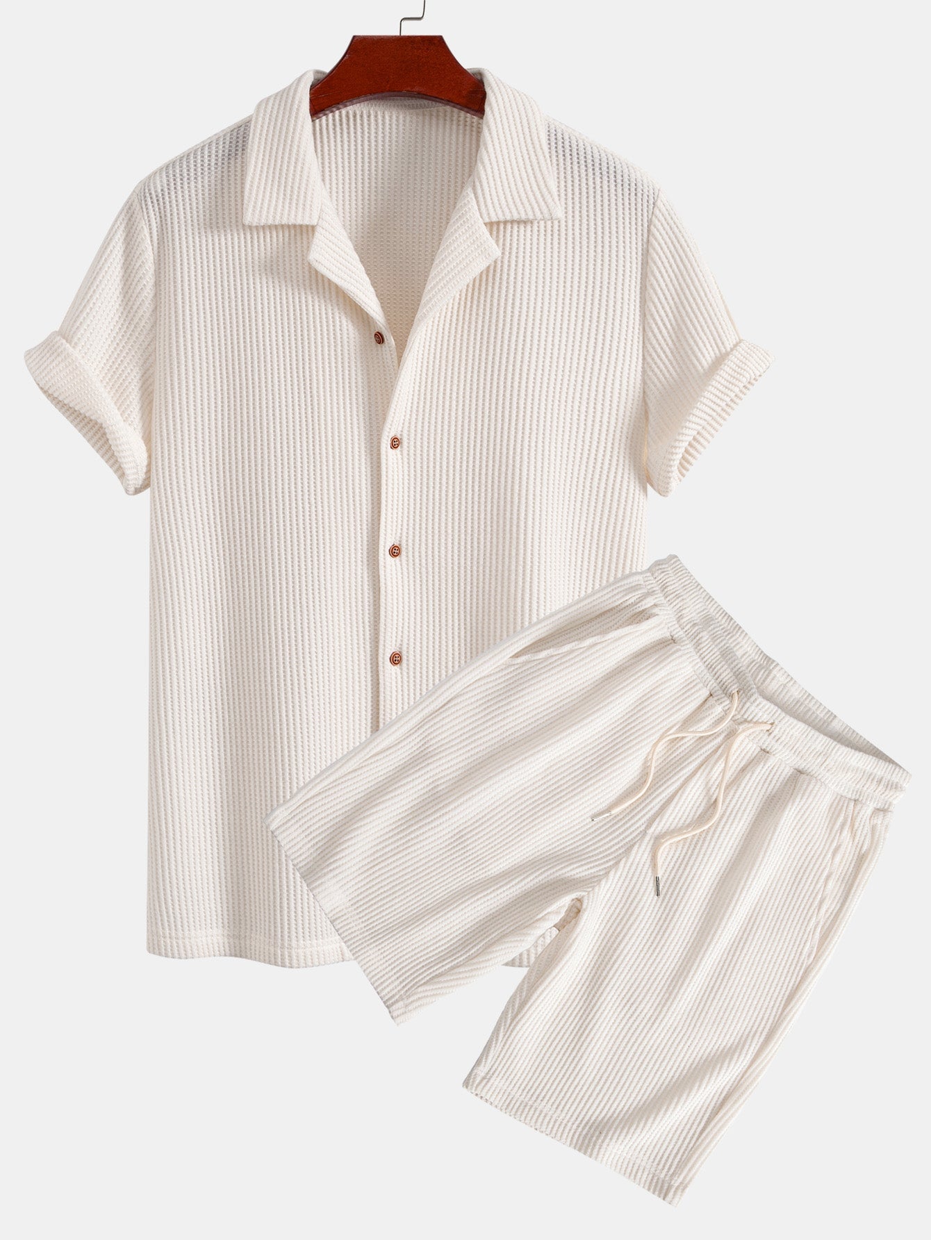 William® | Waffle Button Up Shirt & Drawstring Knitted Waffle Shorts