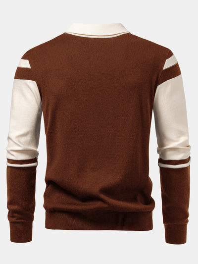 Alonso® | Long Sleeve Color Block Knit Polo Shirt
