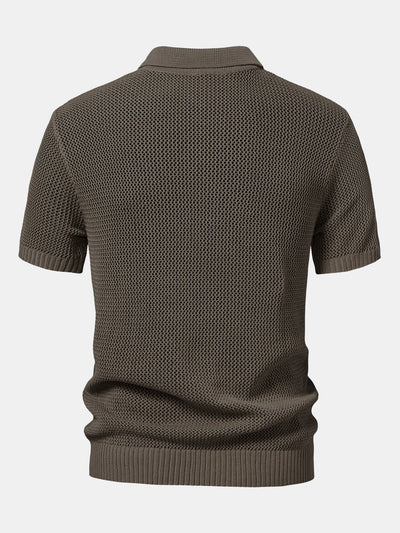 Carter | Eyelet Zip Up Knit Polo Shirt