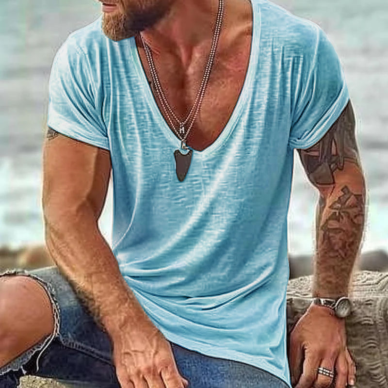 Men's Casal Cotn V Neck Short-Sleeved T-Shirt