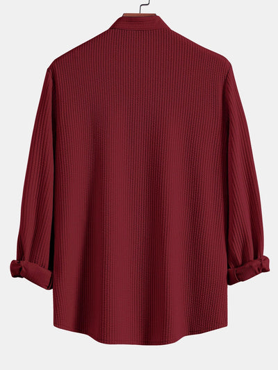 Jorgensen® | Ribbed Muscle Fit Long Sleeve Shirt With Mandar Collar