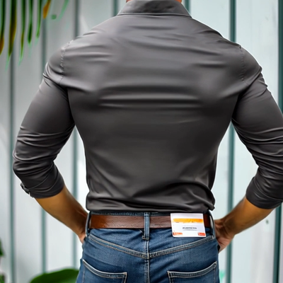 Men's Solid Color Lapel Long Sleeve Casal Shirt