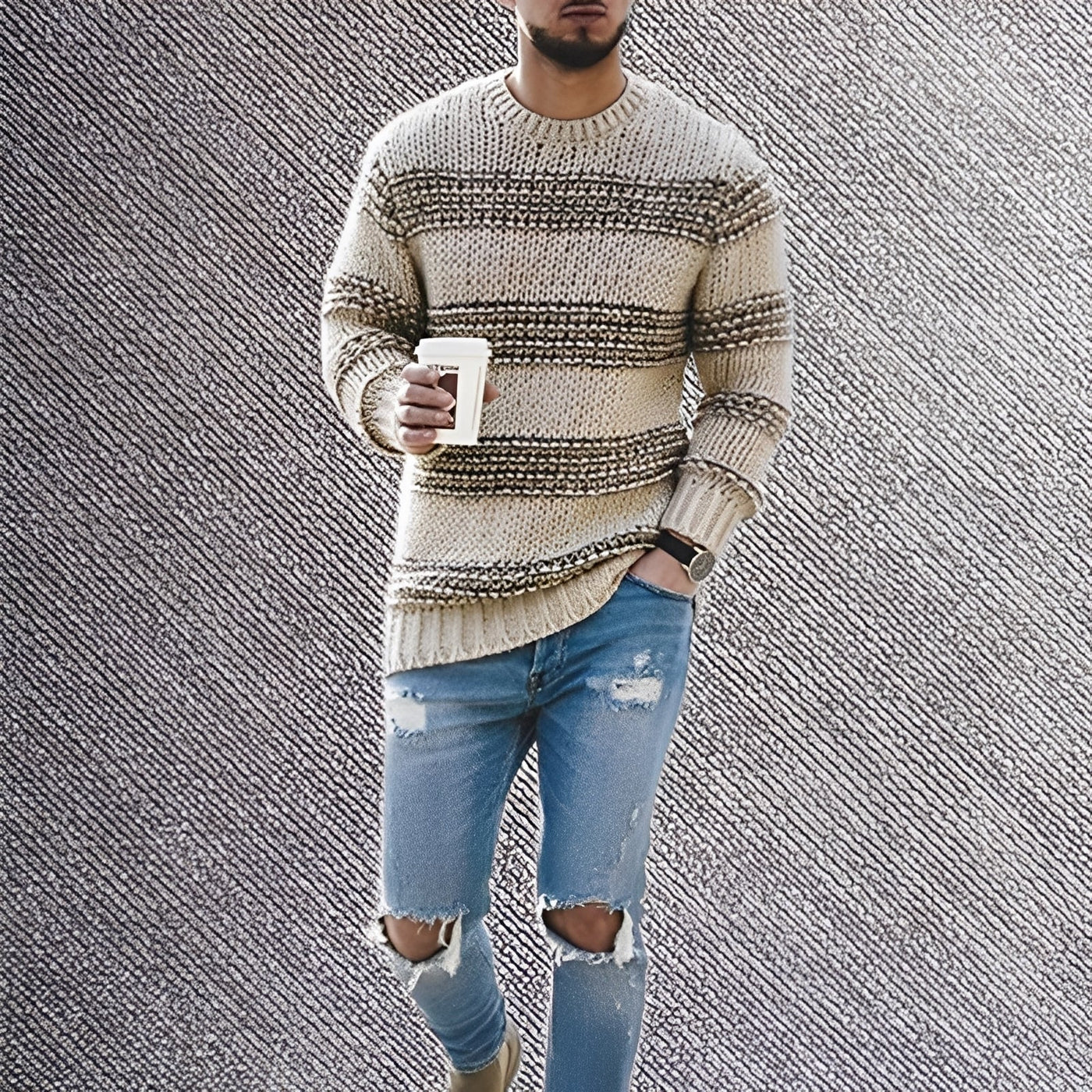 Duniel | Egon – Warm knitted sweater with stripes